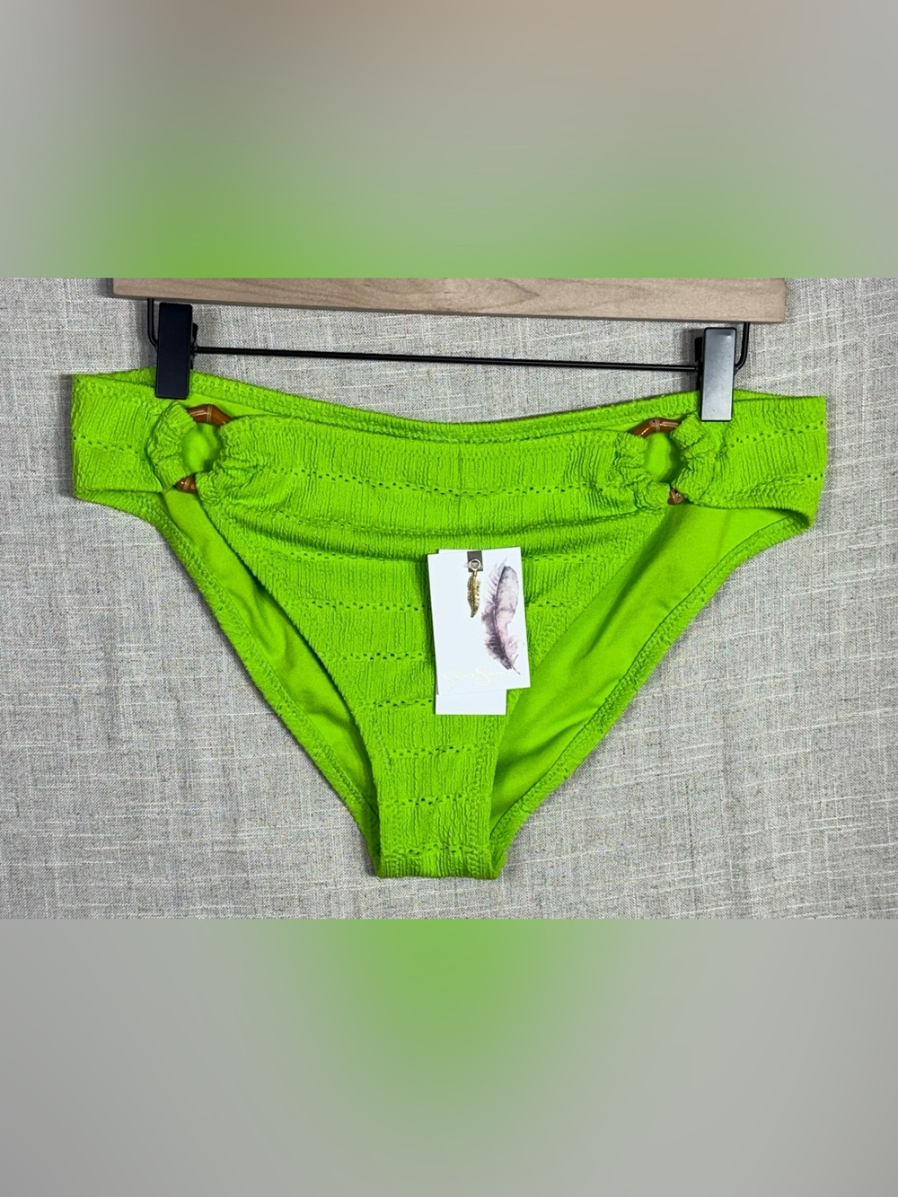 NWT Jessica Simpson Boho Jacquard Hipster Bikini Bottom Lime Size Large